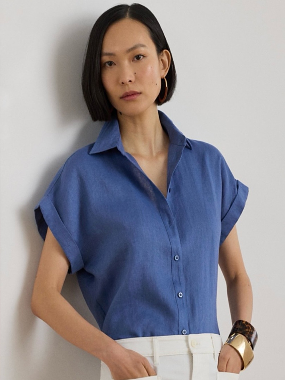 NWT Ralph Lauren Women's Dolman-Sleeve Point Collar Shirt - Carson Blue